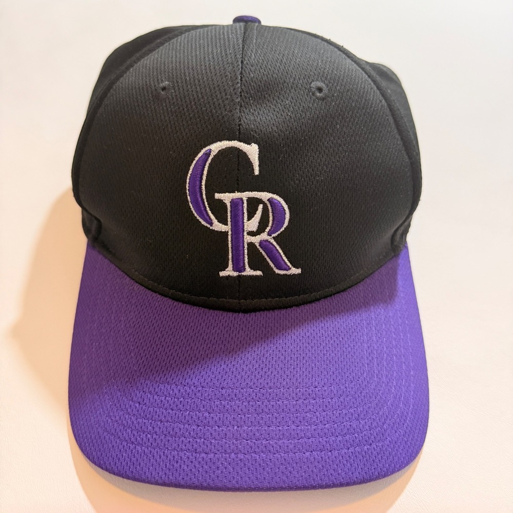 OC Sports MLB Colorado Rockies Hat Mens OSFM Black Purple Adjustable Mesh Cap